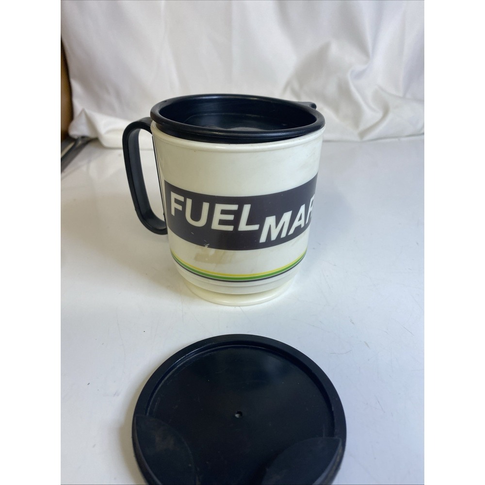 fuel mart vintage whirley cup with lid and base